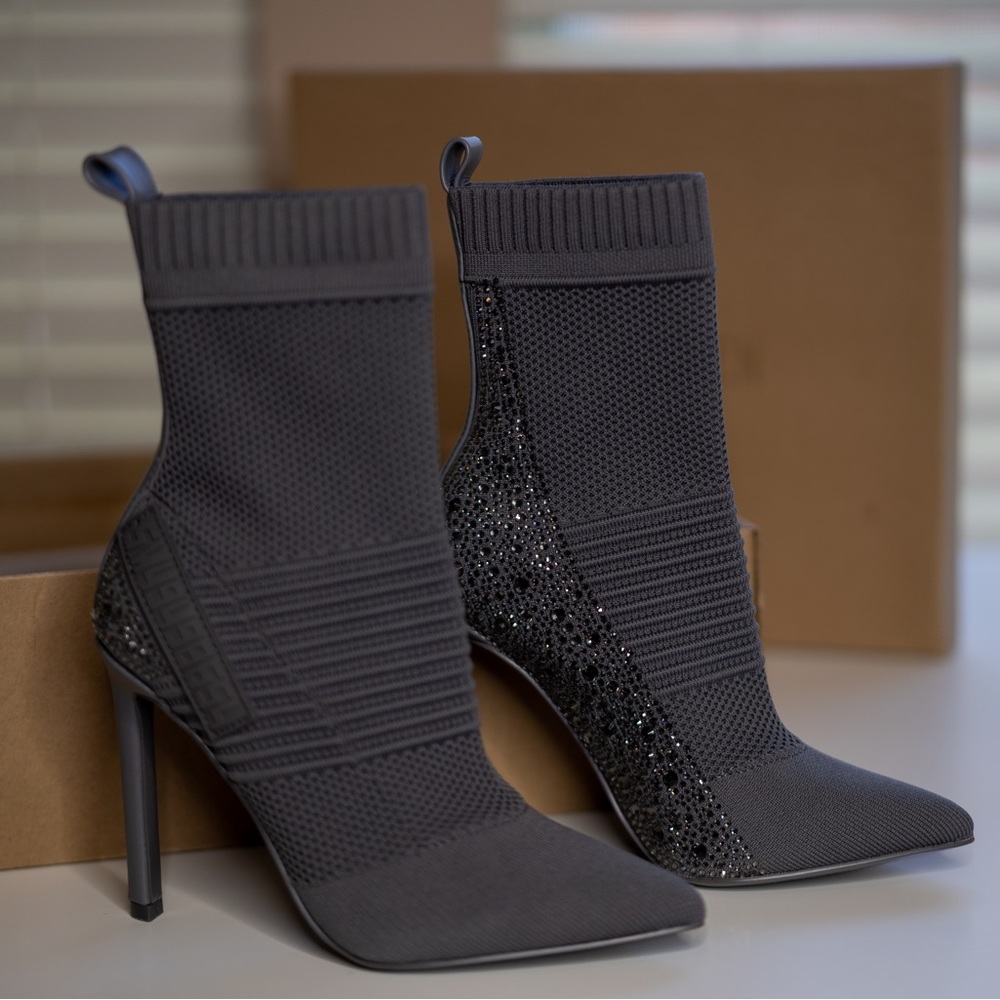 Steve Madden Maxwelle Sock Booties - Charcoal Size 6